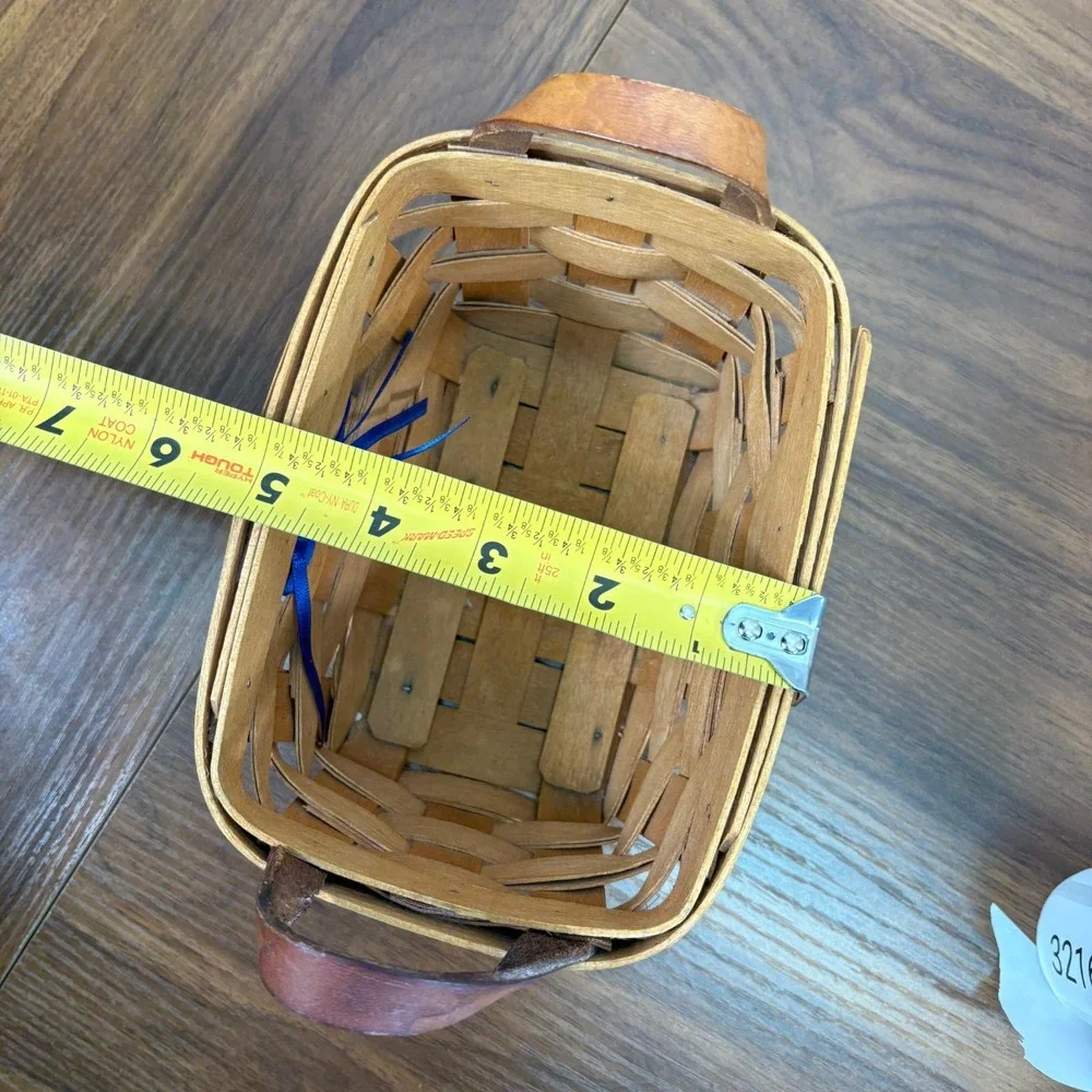 Longaberger Basket Leather Handles Ceramic Welcome Handwoven Basket 7